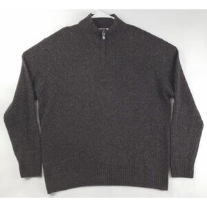 Enzo Mantovani Sweater Mens Large Black 100% Wool Long Sleeve Mock Neck 1/4 Zip